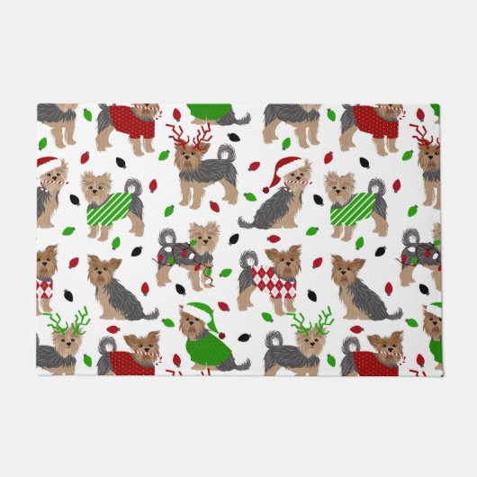 ヨークシャーテリアクリスマスヨークシャーテリアドッグ ドアマット (正面)