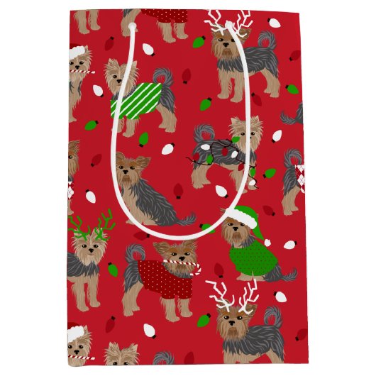 ヨークシャーテリアクリスマスヨークシャーテリアドッグ ミディアムペーパーバッグ (正面)