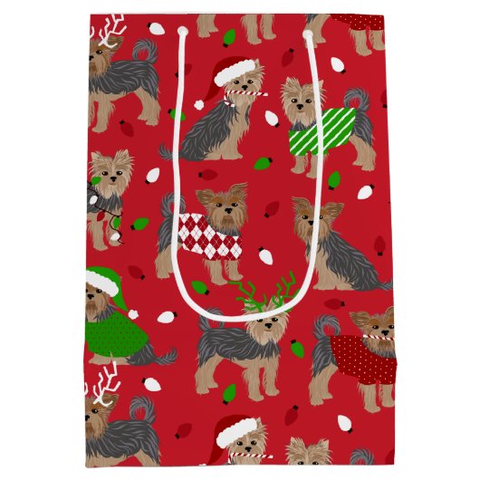 ヨークシャーテリアクリスマスヨークシャーテリアドッグ ミディアムペーパーバッグ (裏面)