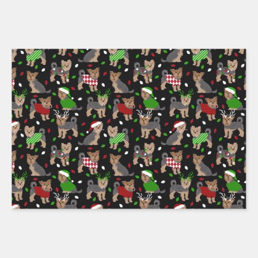 ヨークシャーテリアクリスマスヨークシャーテリアドッグ ラッピングペーパーシート (正面3)