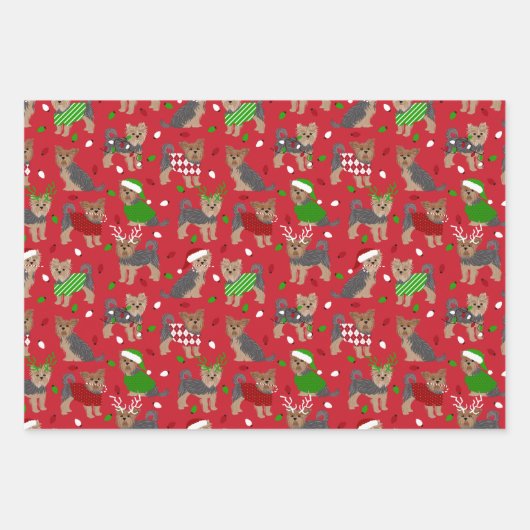 ヨークシャーテリアクリスマスヨークシャーテリアドッグ ラッピングペーパーシート (正面)