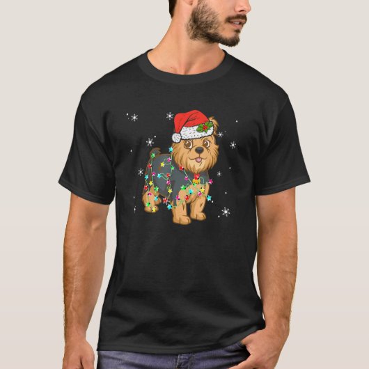 ヨークシャーテリアクリスマスライトドッグパパドッグママ Tシャツ (正面)