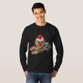 ヨークシャーテリアクリスマスライトパピードッグクリスマス おもしろい Tシャツ (正面フル)