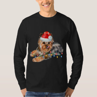 ヨークシャーテリアクリスマスライトパピードッグクリスマス おもしろい Tシャツ