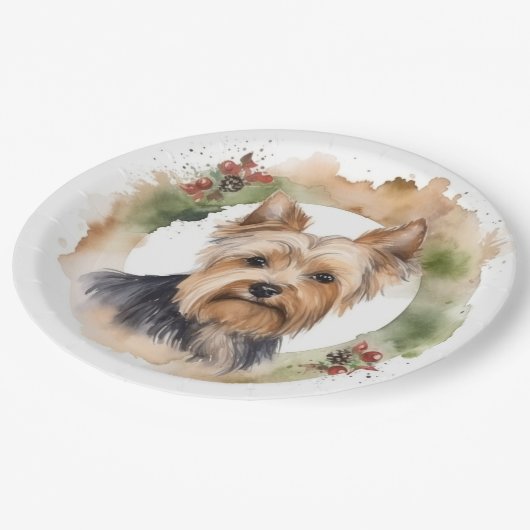 ヨークシャーテリアクリスマスリースフェスティバルカップ ペーパープレート (アングル)