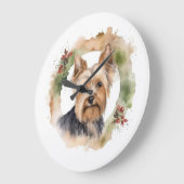 ヨークシャーテリアクリスマスリースフェスティバルカップ ラージ壁時計 (傾斜)