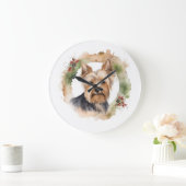 ヨークシャーテリアクリスマスリースフェスティバルカップ ラージ壁時計 (ホーム)