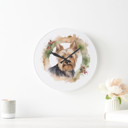 ヨークシャーテリアクリスマスリースフェスティバルカップ ラージ壁時計 (ホーム)