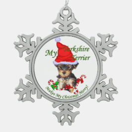 ヨークシャーテリアクリスマス スノーフレークピューターオーナメント