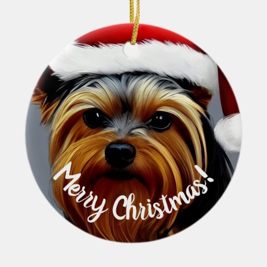 ヨークシャーテリアクリスマス セラミックオーナメント (正面)