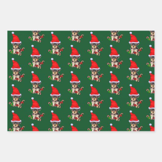 ヨークシャーテリアクリスマス ラッピングペーパーシート (正面3)
