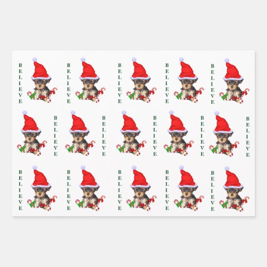 ヨークシャーテリアクリスマス ラッピングペーパーシート (正面)