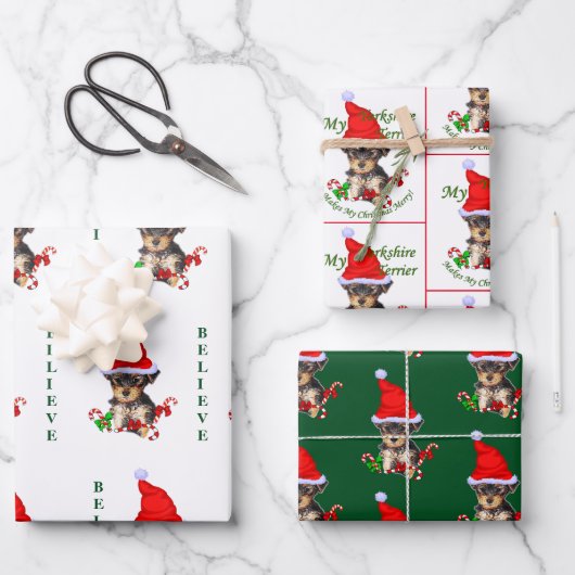 ヨークシャーテリアクリスマス ラッピングペーパーシート (正面)