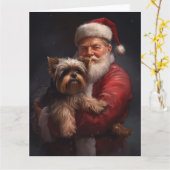 ヨークシャーテリアサンタクロースフェスティバルクリスマス カード (黄色い花)