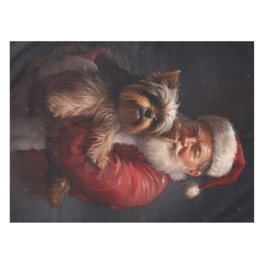 ヨークシャーテリアサンタクロースフェスティバルクリスマス テーブルクロス (正面(横))