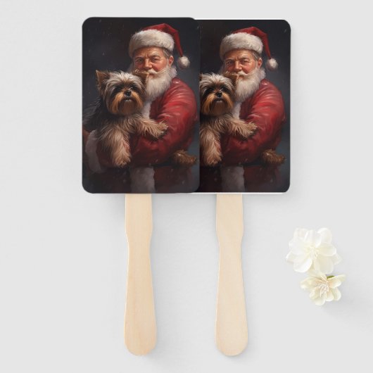 ヨークシャーテリアサンタクロースフェスティバルクリスマス ハンドファン (正面&裏面)