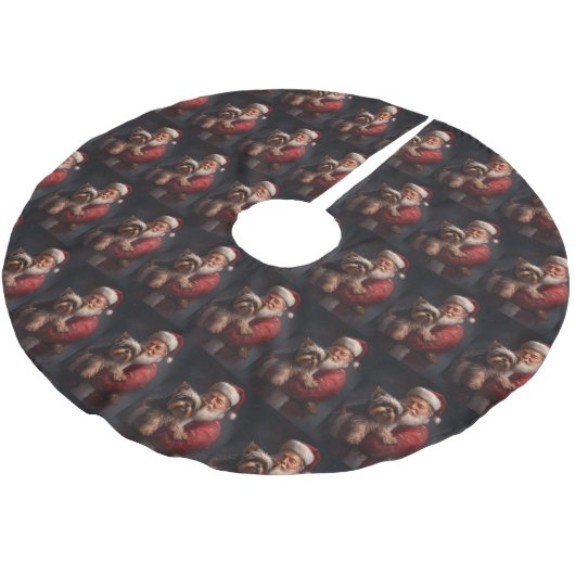 ヨークシャーテリアサンタクロースフェスティバルクリスマス ブラッシュドポリエステルツリースカート (アングル)