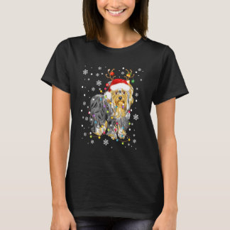 ヨークシャーテリアサンタハットクリスマスライトクリスマス Tシャツ