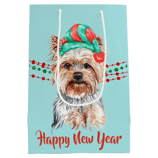 ヨークシャーテリアサンタハットホリデーストリングビーズ ミディアムペーパーバッグ (裏面)