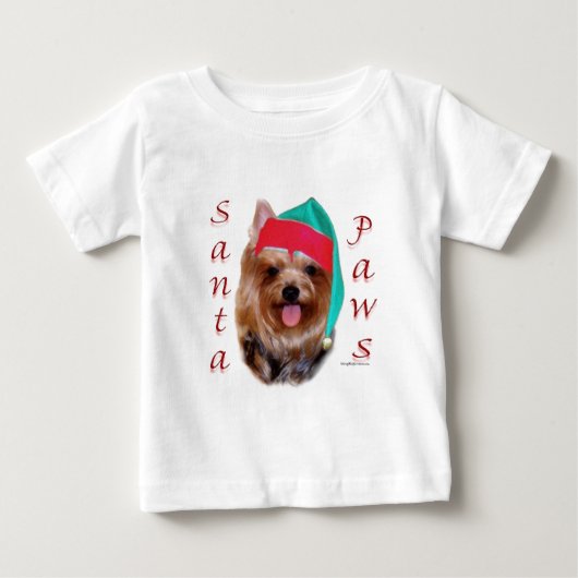 ヨークシャーテリアサンタポーズ ベビーTシャツ (正面)