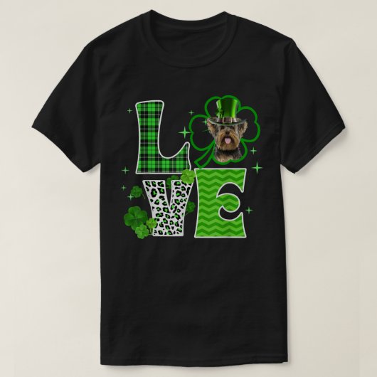 ヨークシャーテリアシャムロックラッキークローバーアイリッシュSt patricks day Tシャツ (デザイン正面)