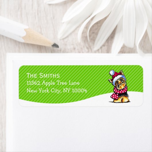 ヨークシャーテリアスカーフクリスマスメーリングモダングリーンストライプ ラベル (インサイチュ)