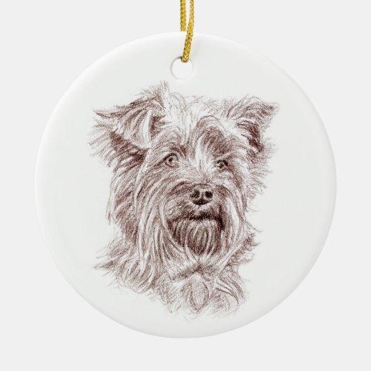 ヨークシャーテリアスケッチ セラミックオーナメント (正面)