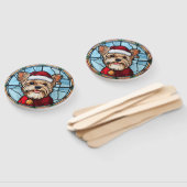 ヨークシャーテリアステンドグラスのクリスマス ハンドファン (組立なし)