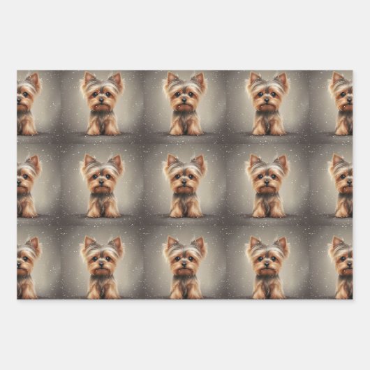 ヨークシャーテリアスノーモーメントクリスマスキュート ラッピングペーパーシート (正面3)