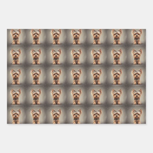 ヨークシャーテリアスノーモーメントクリスマスキュート ラッピングペーパーシート (正面3)