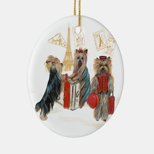 ヨークシャーテリアトラベルパリクリスマスオーナメント セラミックオーナメント (右)