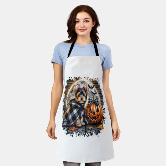 ヨークシャーテリアドグハロウィーンスクエア エプロン (着用した状態)