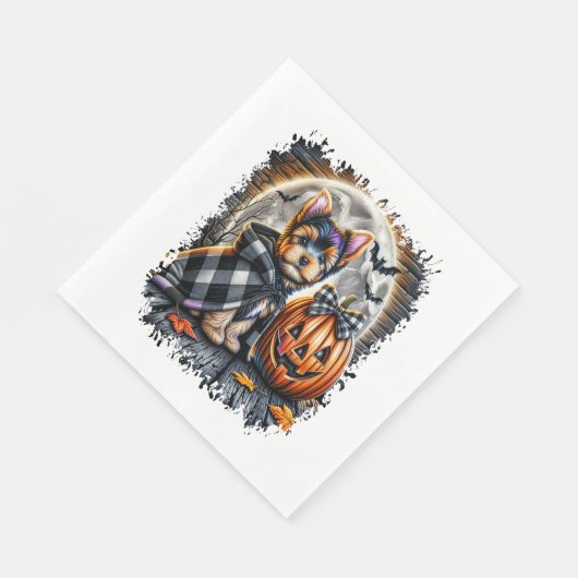 ヨークシャーテリアドグハロウィーンスクエア スタンダードランチョンナプキン (角)