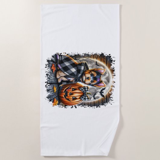 ヨークシャーテリアドグハロウィーンスクエア ビーチタオル (正面)