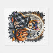 ヨークシャーテリアドグハロウィーンスクエア フリースブランケット (正面(横))