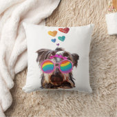 ヨークシャーテリアドッグとハートバレンタインデー クッション (ブランケット)