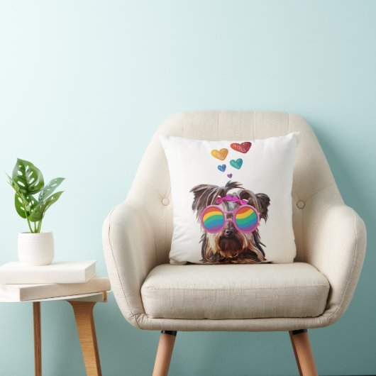 ヨークシャーテリアドッグとハートバレンタインデー クッション (椅子)