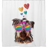 ヨークシャーテリアドッグとハートバレンタインデー シャワーカーテン (正面)