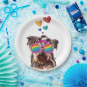 ヨークシャーテリアドッグとハートバレンタインデー ペーパープレート (パーティー)