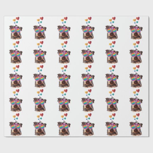 ヨークシャーテリアドッグとハートバレンタインデー ラッピングペーパー (フラット)