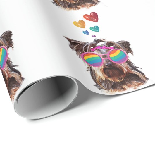 ヨークシャーテリアドッグとハートバレンタインデー ラッピングペーパー (ロールコーナー)