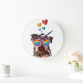 ヨークシャーテリアドッグとハートバレンタインデー ラージ壁時計 (ホーム)