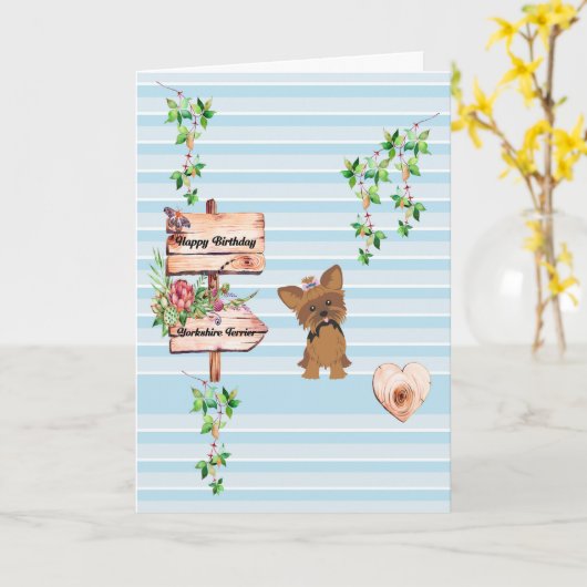 ヨークシャーテリアドッグの誕生日カード カード (黄色い花)