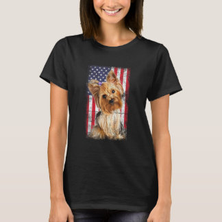 ヨークシャーテリアドッグアメリカン国旗のヴィンテージ Tシャツ