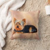 ヨークシャーテリアドッグアートウォーターカラーポートレート クッション (ブランケット)