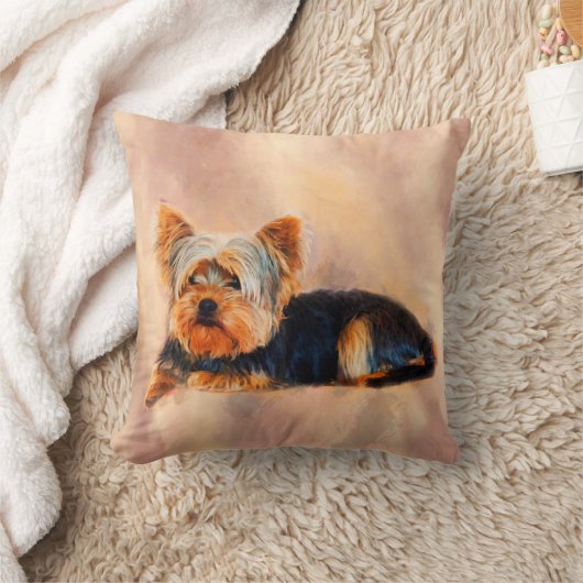 ヨークシャーテリアドッグアートウォーターカラーポートレート クッション (ブランケット)