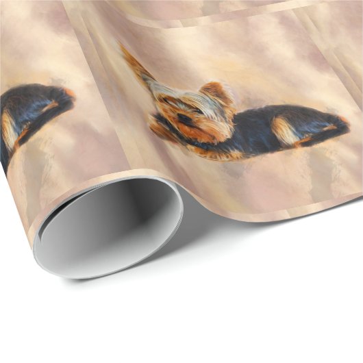 ヨークシャーテリアドッグアートウォーターカラーポートレート ラッピングペーパー (ロールコーナー)