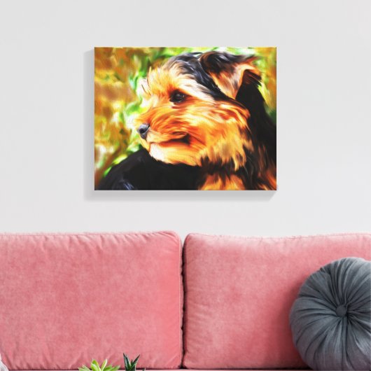 ヨークシャーテリアドッグウォーターカラーアートポートレート キャンバスプリント (インサイチュ (リビング))
