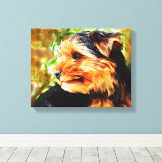 ヨークシャーテリアドッグウォーターカラーアートポートレート キャンバスプリント (インサイチュ (ウッドフロア))