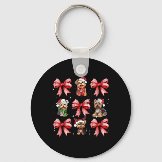 ヨークシャーテリアドッグキュートコケットボウクリスマスペット動物 キーホルダー (正面)